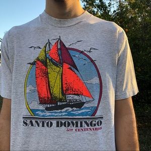 Vintage 80s Santo Domingo colorful boat tee